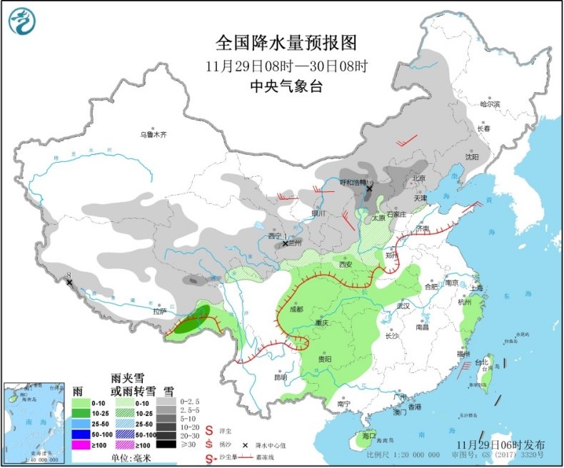 北方降雪今日鼎盛 南方新一轮降雨同时开启